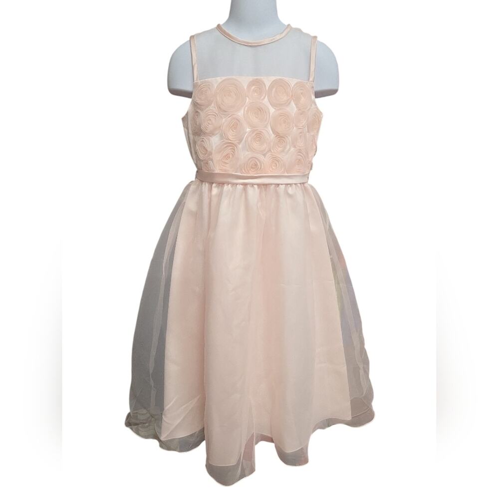 Girls Long Organza Dress With Rosette Detail